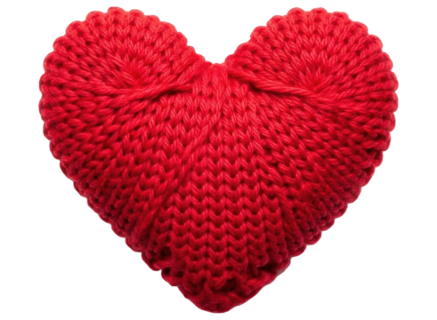 Vibrant red knitted heart symbolizing love, warmth, and handmade affection