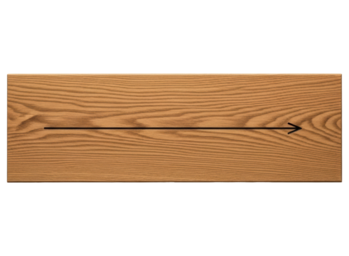 Warm brown wood texture with distinct grain lines and a black arrow pointing right