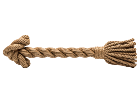 Natural fiber rope creatively shaped into an arrow pointing left with a knot