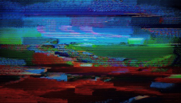 Hd Tv Screen Vhs Effect Glitch Distorted Flickering Noise Grain Texture Showing Broadcasting Error And Signal Problem Analog Tv Bad Signal Glitch Flickers Broken Pixels