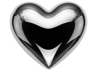 Glossy silver heart with smooth reflective surface, perfect for romantic themes