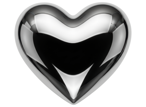 Glossy silver heart with smooth reflective surface, perfect for romantic themes - Powered by Adobe