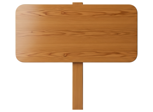Blank wooden signboard with post and rounded corners for custom text