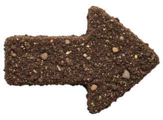Organic earth arrow pointing right, textured with soil and small stones