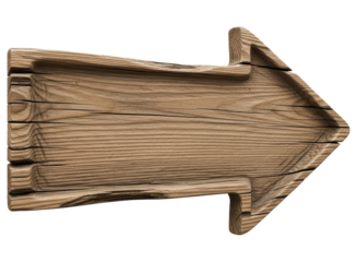 Rustic wooden arrow pointing right with natural texture and aged appearance