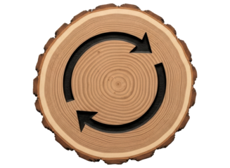 Wooden tree slice with carved recycle symbol for eco friendly concept