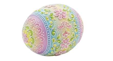 Decorated Easter egg with pastel colors and floral ornament isolated PNG with Transparent Background