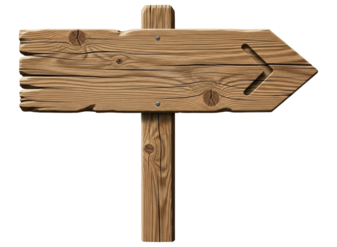 Old weathered wooden arrow signpost pointing right, ideal for directions or messages