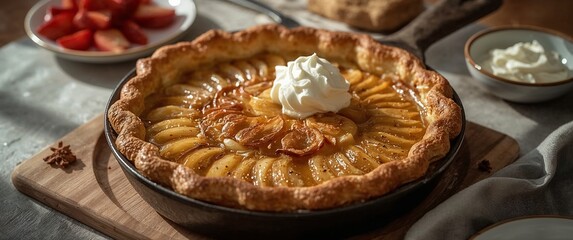 Golden Pear Tart with Caramel Glaze and Whipped Cream