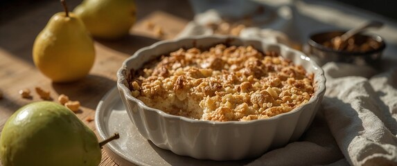 Warm Pear Crumble with Golden Buttery Topping