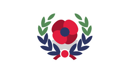 Commemorative floral design with a bright red poppy at its core, framed by a harmonious dual-colored wreath, signifying respect and memory