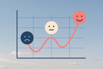 Emotional trend analysis depicting fluctuating feelings represented by emoticons illustrating happiness sadness and neutrality showcasing the complexities of emotional data visualization