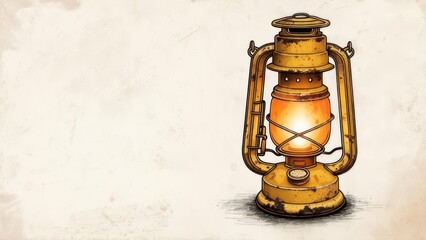 Vintage Rusty Oil Lamp on Beige Background.