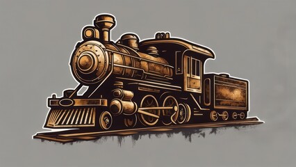 Vintage Steam Train Illustration on Gray Background.