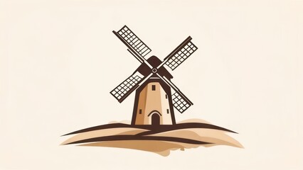 Vintage Windmill on a Hillside Landscape.