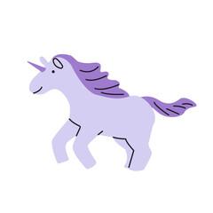 Cute violet unicorn. Vector Hand drawn  illustration with character for birthday, invitation, baby shower card, kids t-shirts and stickers kit. 