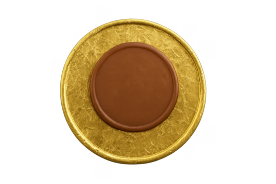 Gold brown blank wax seal on transparent background