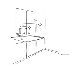 Fototapeta premium Bathroom sink with sparkling tiles and shiny surface on white background 