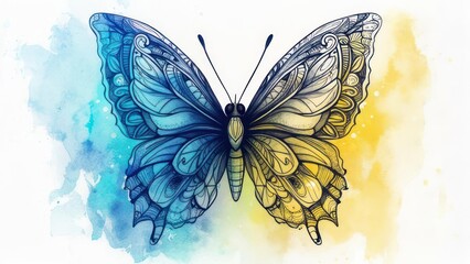 Watercolor Butterfly Illustration with Intricate Details and Vibrant Colors.