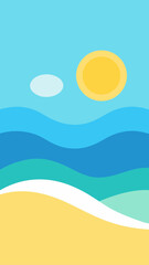 Illustration of a sunny beach with waves and a cloud