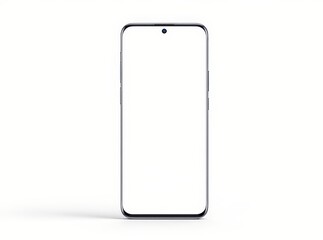A modern smartphone with a blank white screen on a white background