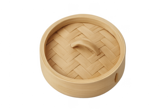 Bamboo steamer basket traditional asian cooking utensil isolated