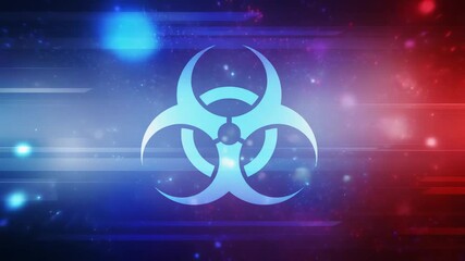 Glowing biohazard symbol on an abstract digital background. Danger, warning, contamination, cybersecurity, and public health risk concept. - Powered by Adobe