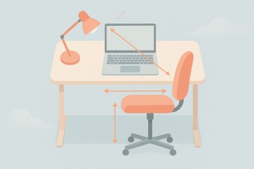 Fototapeta premium Contemporary workspace ambiance featuring adjustable chair alongside laptop and desk highlighting ergonomic design principles fostering productivity in modern work environments