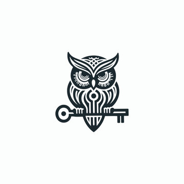 Owl key logo style icon design template vector illustration 