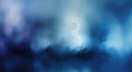 Abstract, ethereal blue background with a ghostly, translucent "3
