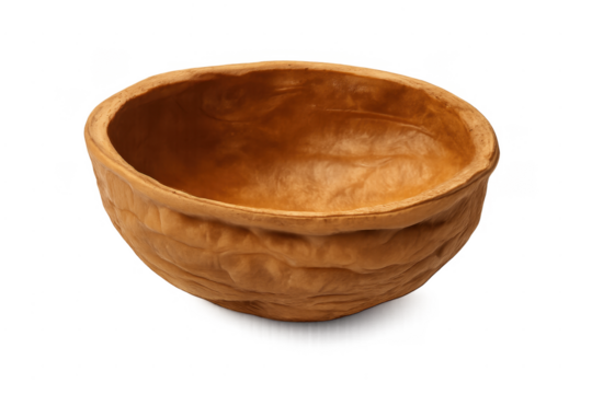 Empty walnut shell half with transparent background