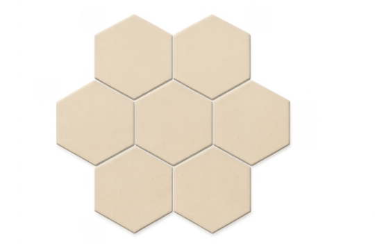 Beige hexagonal ceramic tiles forming a honeycomb pattern