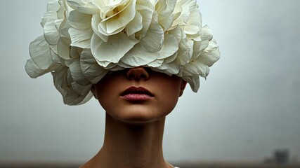 Mystical Flower Crown Portrait: Creative Fashion and Beauty Editorial with a Model in Elegant Floral Headwear and Soft Colors - Powered by Adobe