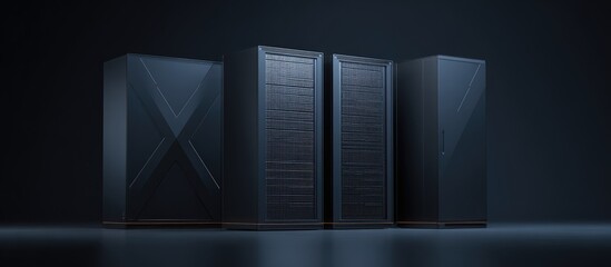 Dark data center servers, abstract design, modern, futuristic, sleek look