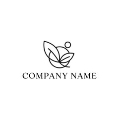 Elegant nature logo with two leaves and a circle in a minimalist line art style.