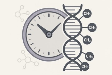 Conceptual representation of time and DNA intertwining to symbolize evolution and the genetic clock highlighting molecular biology and the intersection of time with genetics