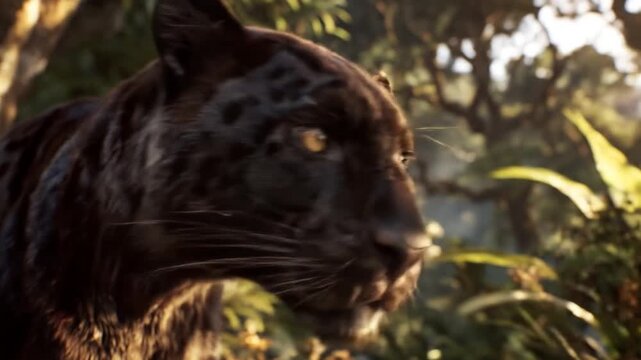 Close up of a black panther in a jungle environment wildlife concept