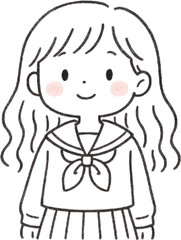 Fototapeta premium Portrait of a happy young woman. Cheerful beautiful girl smiling. Modern flat cartoon vector illustration, continuous single line art drawing of young woman. Generative ai