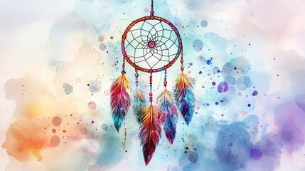 Vibrant Watercolor Dreamcatcher with Colorful Feathers
