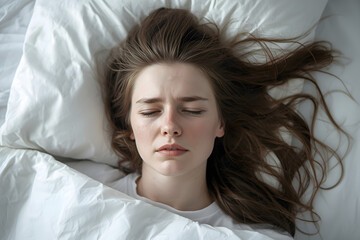 Tired sleepy woman. A tired sleepless woman with the pillow over her head. over white.