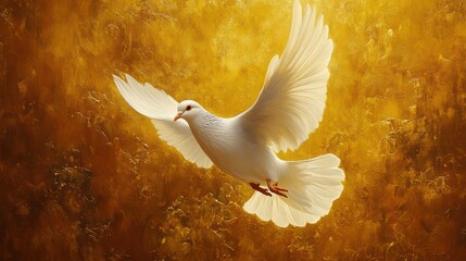 Majestic White Dove Soaring Against Golden Textured Background