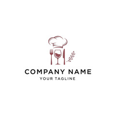 Chefs Hat with Wine Glass and Cutlery Logo Design.