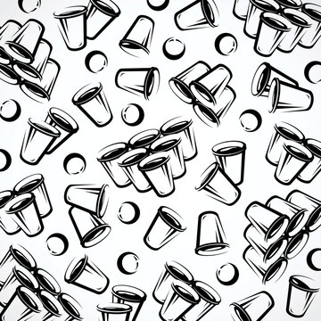 Beer pong pattern background set. Collection icon beer pong. Vector