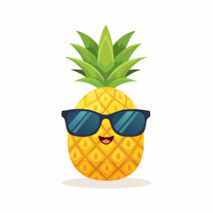 Cartoon Pineapple Character Wearing Sunglasses with a Happy Expression.