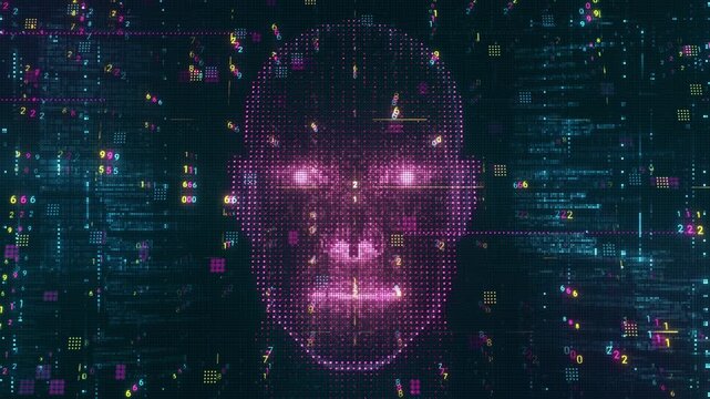 AI Cyberpunk Neon Dotcode Stream &ndash; Futuristic Data Rain Tech Loop Background