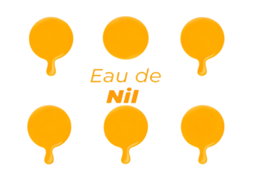 Six bright orange oval shapes with dripping liquid isolated on transparent background