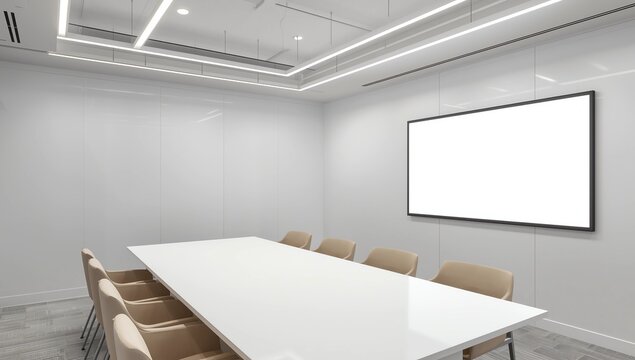 A small meeting room for 8 seats in an office building., 3d rendering 