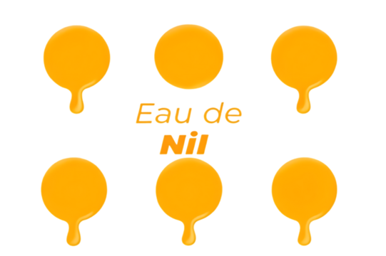 Six bright orange oval shapes with dripping liquid isolated on transparent background