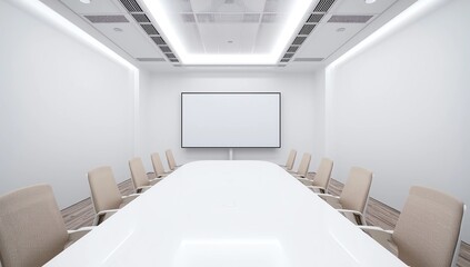 A small meeting room for 8 seats in an office building., 3d rendering 