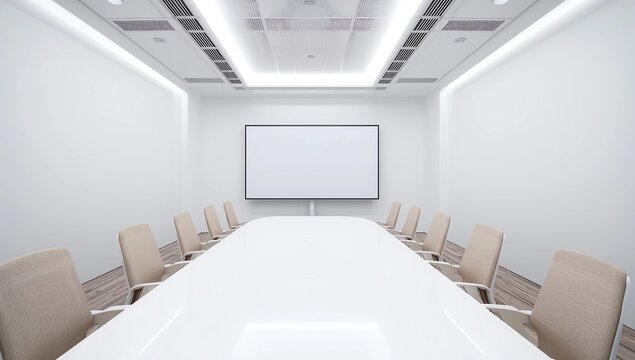 A small meeting room for 8 seats in an office building., 3d rendering  - Powered by Adobe